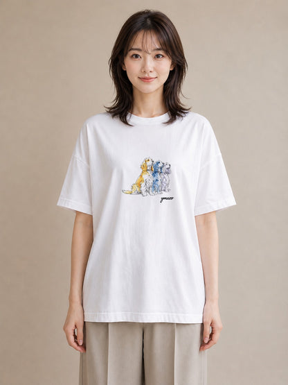 デザインTシャツ レディース キャバリア 犬 いぬ イラスト きれいめ ホワイトデー 春服 白T YMAZO