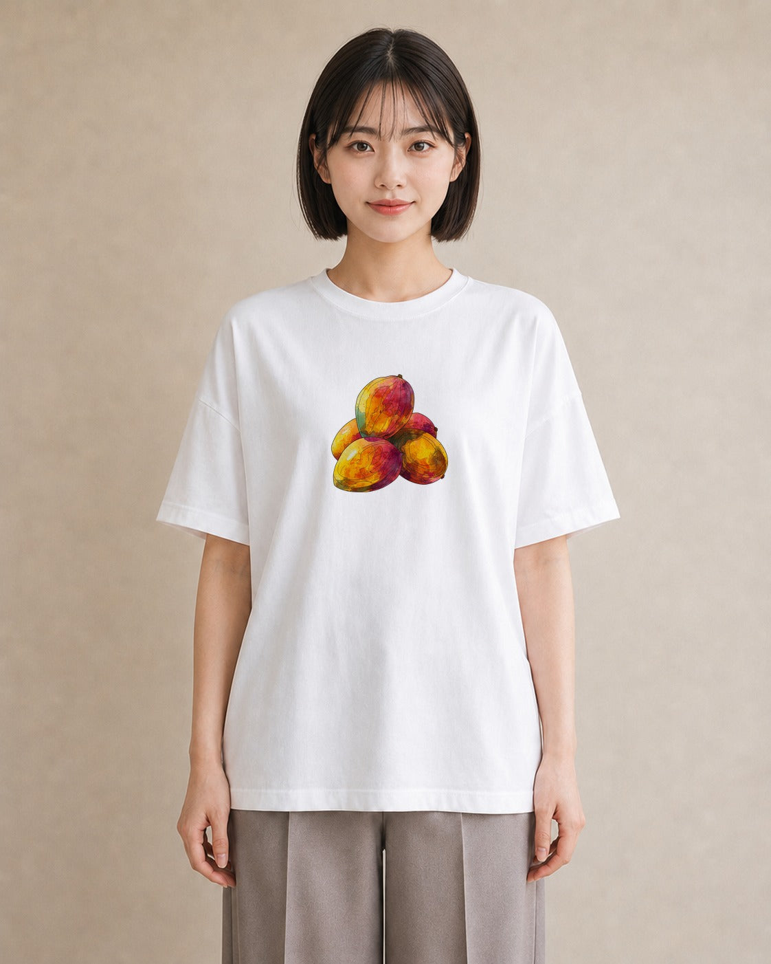 プリントTシャツ レディース みかん 食べ物 フード イラスト 水彩風 友達ギフト 部屋着 白T YMAZO