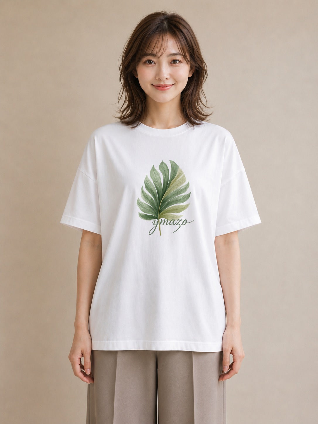 プリントTシャツ レディース 新緑 植物 ボタニカル イラスト 上品 海 カフェ巡り 白T YMAZO