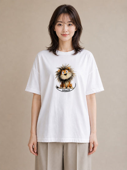 デザインTシャツ レディース ライオン 動物 アニマル イラスト レトロ ギフト 母の日 白T YMAZO