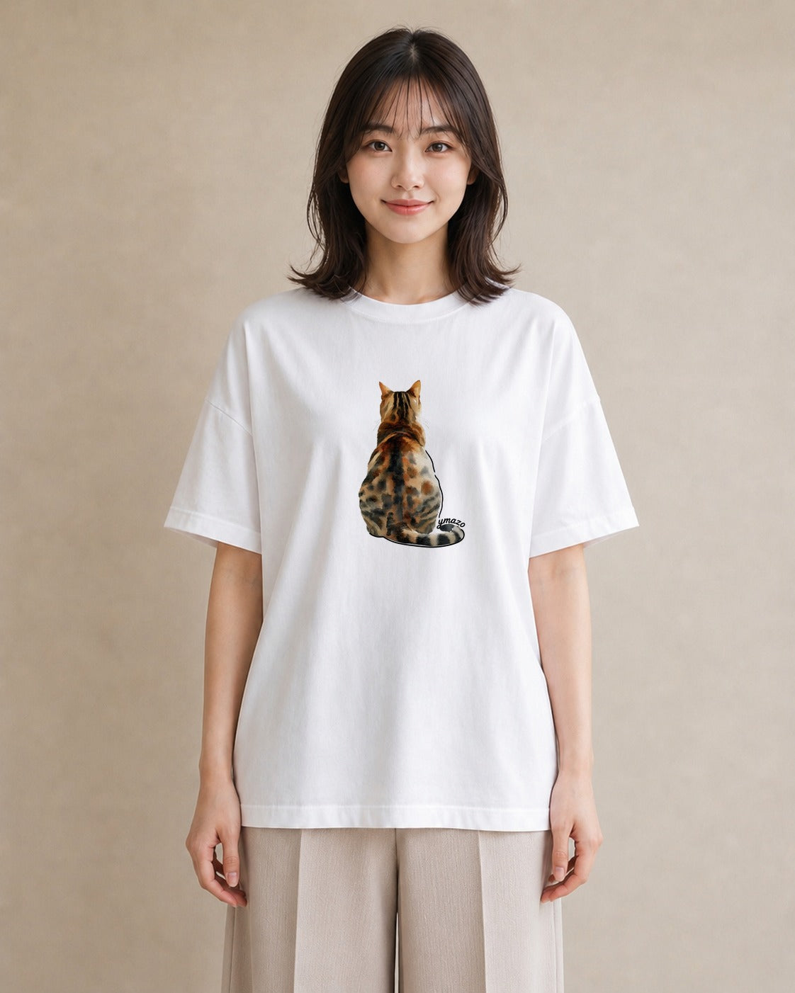 プリントTシャツ レディース 猫 ねこ イラスト ミニマル 週末コーデ 敬老の日 白T YMAZO