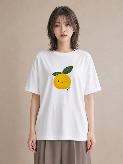 プリントTシャツ レディース みかん 食べ物 フード イラスト カフェコーデ ミセス 春コーデ 白T YMAZO
