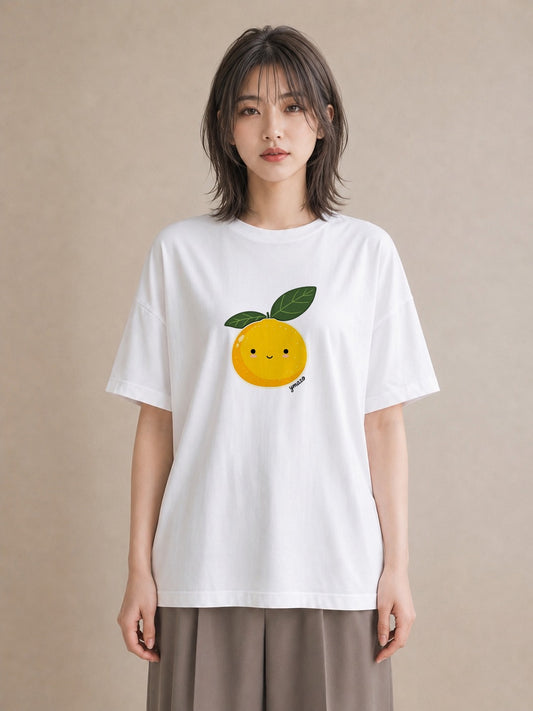 プリントTシャツ レディース みかん 食べ物 フード イラスト カフェコーデ ミセス 春コーデ 白T YMAZO