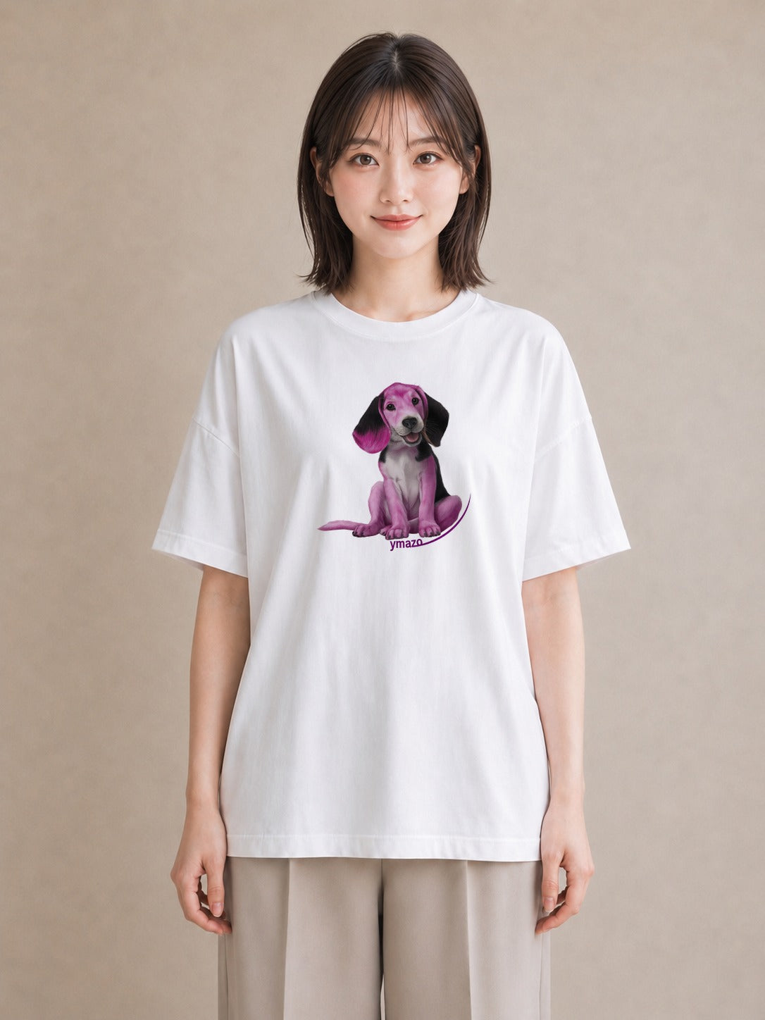 プリントTシャツ レディース ビーグル 犬 いぬ イラスト きれいめ 女性 旅行用 白T YMAZO