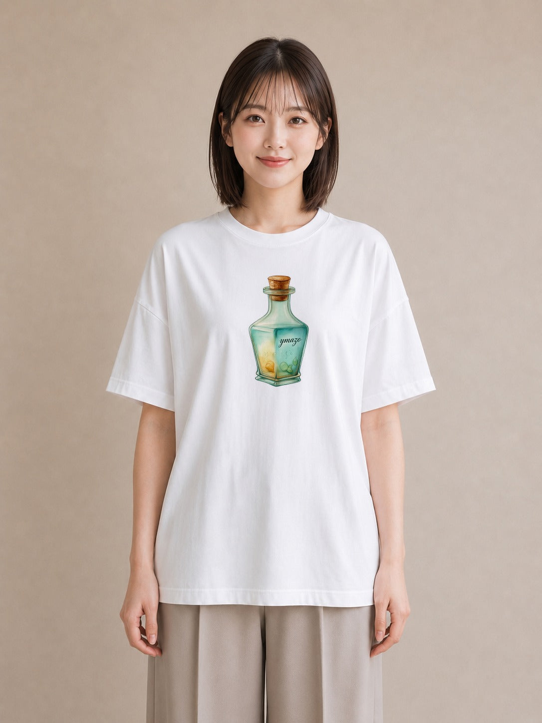 グラフィックTシャツ レディース ガラス瓶 小枝 ボタニカル ナチュラル アンティーク イラスト きれいめ レイヤード 友達ギフト 白T YMAZO