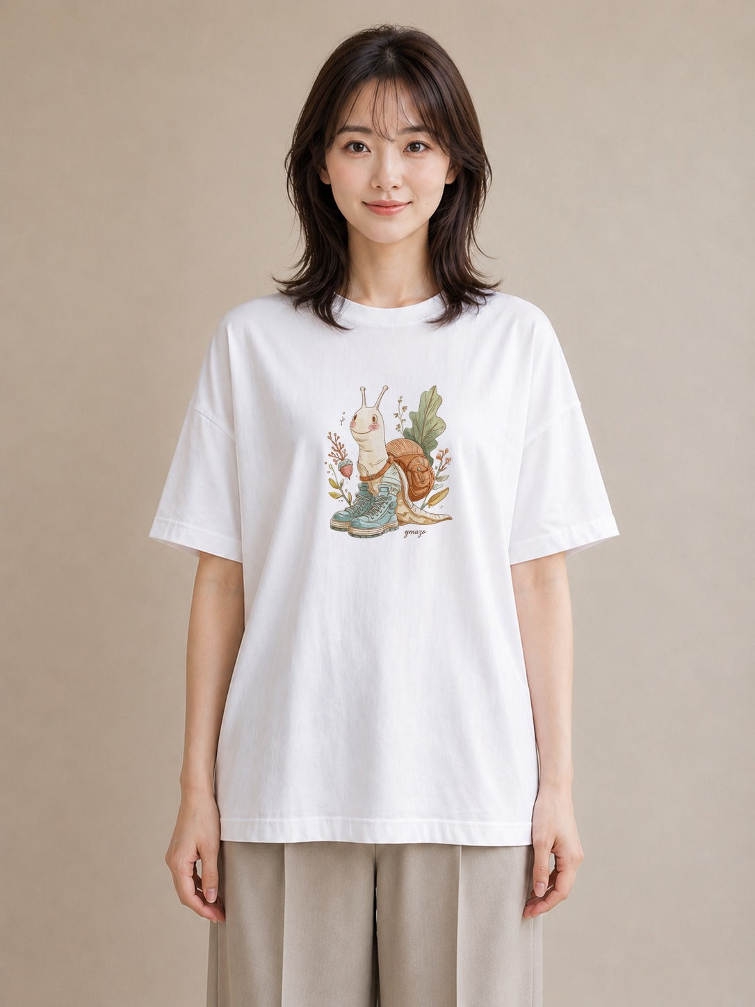 プリントTシャツ レディース かたつむり 昆虫 虫 イラスト ヴィンテージ風 綿100 デート 白T YMAZO