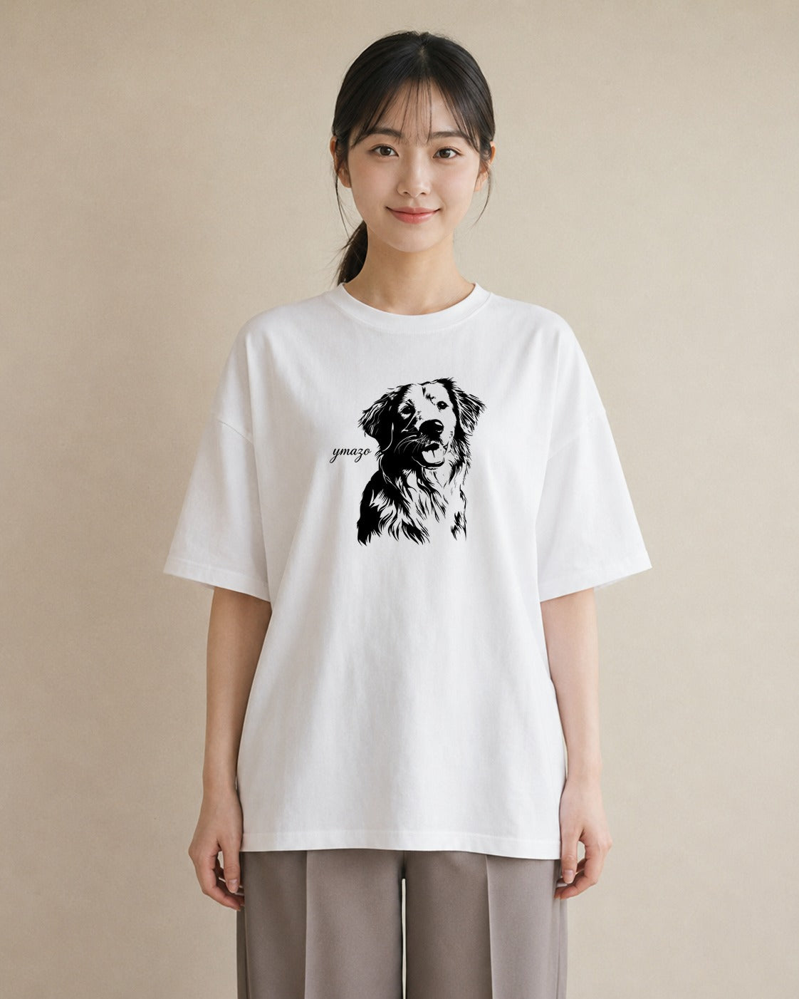 デザインTシャツ レディース 犬 いぬ イラスト 水彩風 カフェ巡り 女子会 白T YMAZO