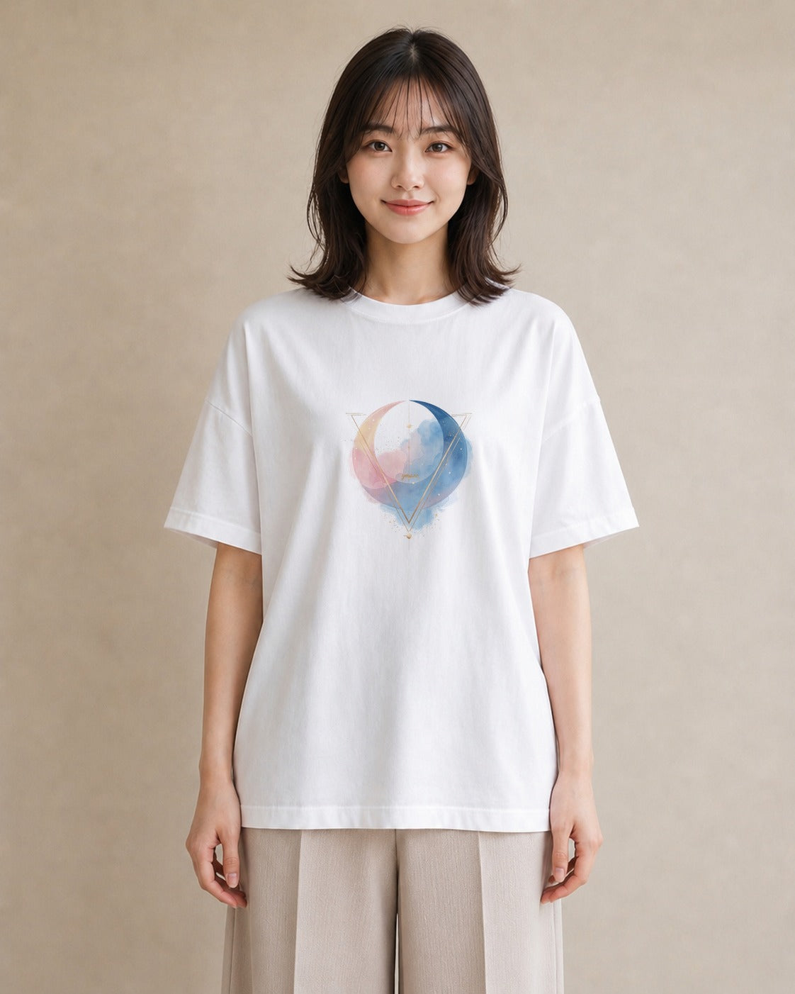 プリントTシャツ レディース 三日月 星空 宇宙 イラスト きれいめ 散歩 お出かけ 白T YMAZO