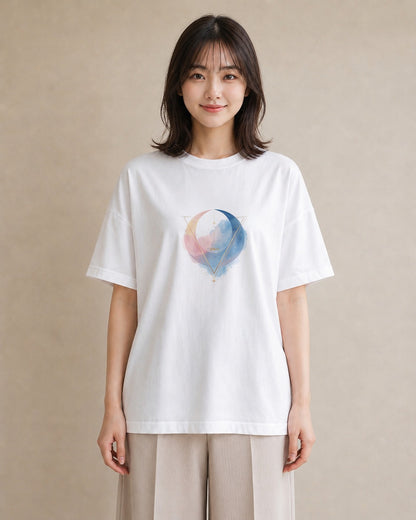 プリントTシャツ レディース 三日月 星空 宇宙 イラスト きれいめ 散歩 お出かけ 白T YMAZO