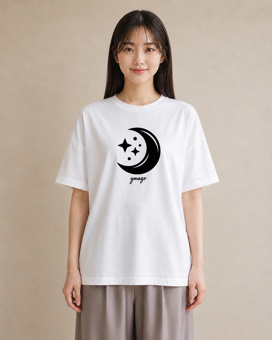 プリントTシャツ レディース 月と星 星空 ムーン イラスト 水彩風 お出かけ 普段着 白T YMAZO