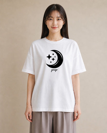 プリントTシャツ レディース 月と星 星空 ムーン イラスト 水彩風 お出かけ 普段着 白T YMAZO