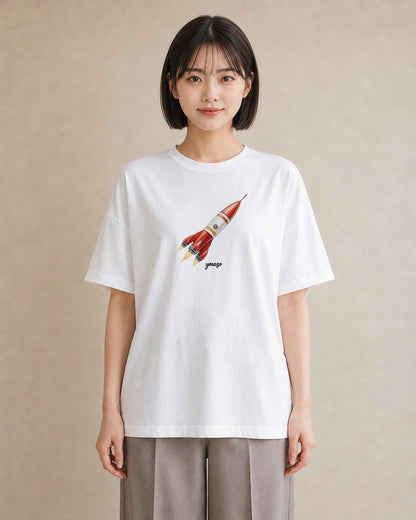 デザインTシャツ レディース ロケット 星空 宇宙 イラスト アート風 女子会 お揃い 白T YMAZO