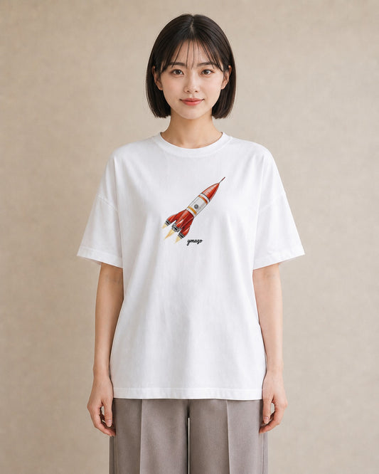 デザインTシャツ レディース ロケット 星空 宇宙 イラスト アート風 女子会 お揃い 白T YMAZO
