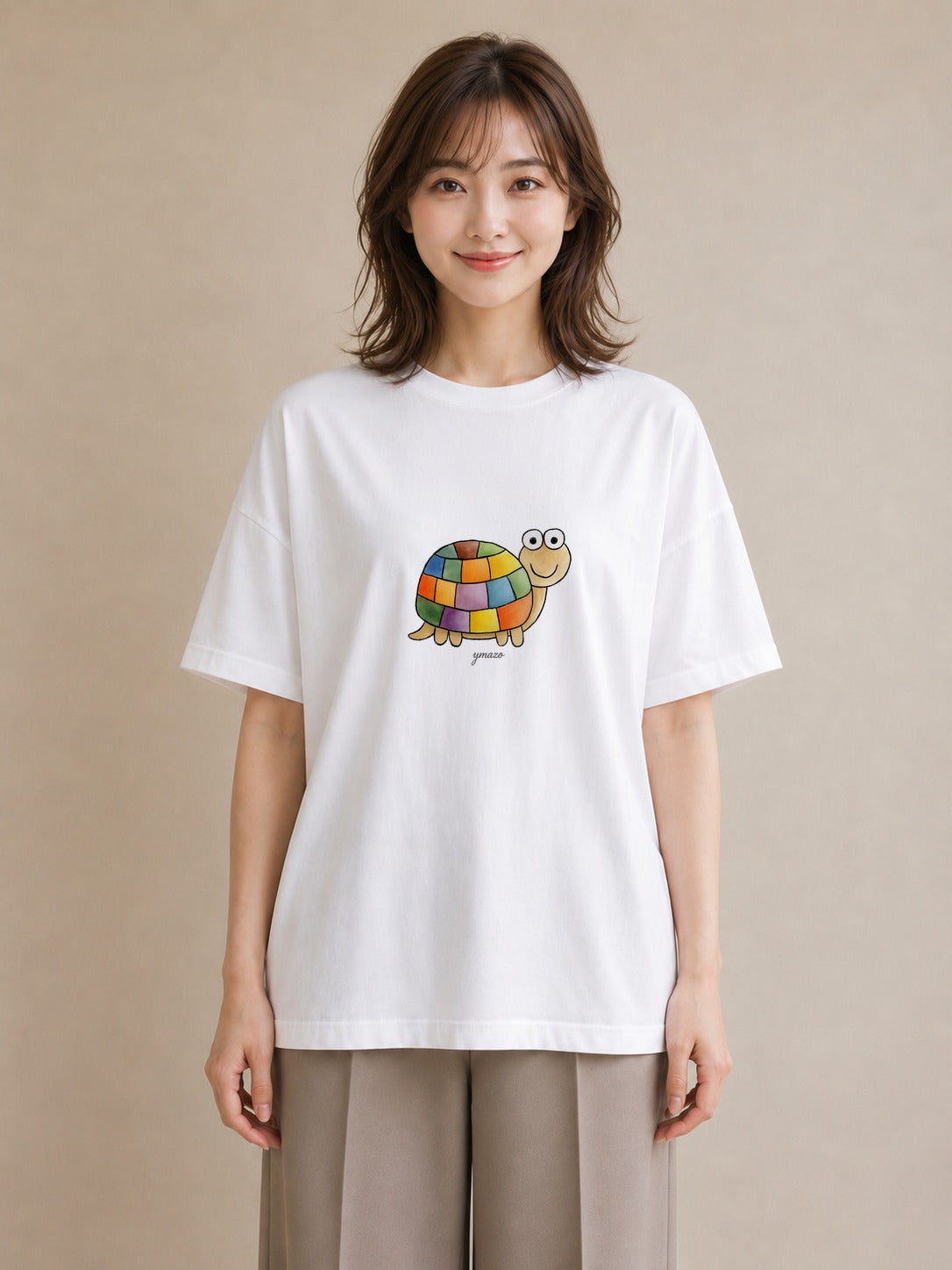 半袖Tシャツ レディース カメ ペット 動物 イラスト 普段使い 女子会 お揃い 白T YMAZO