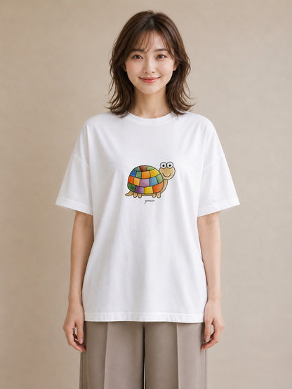 半袖Tシャツ レディース カメ ペット 動物 イラスト 普段使い 女子会 お揃い 白T YMAZO