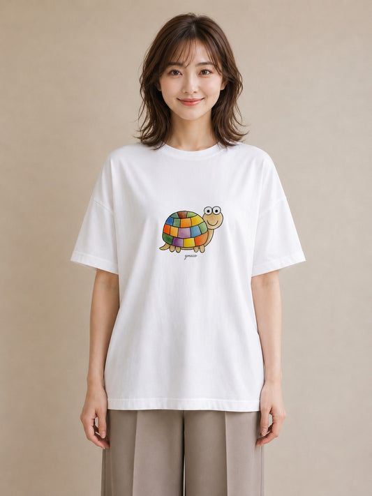 半袖Tシャツ レディース カメ ペット 動物 イラスト 普段使い 女子会 お揃い 白T YMAZO