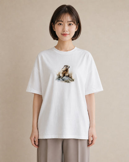 プリントTシャツ レディース フェレット ペット 動物 イラスト 韓国風 帰省 ラフ 白T YMAZO