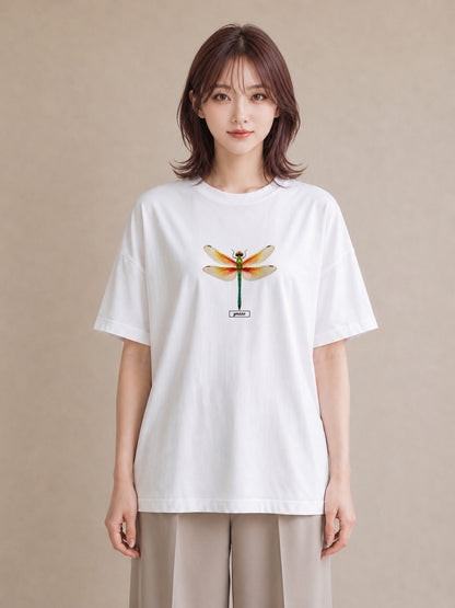 デザインTシャツ レディース とんぼ 昆虫 虫 イラスト ガーリー 普段着 週末コーデ 白T YMAZO
