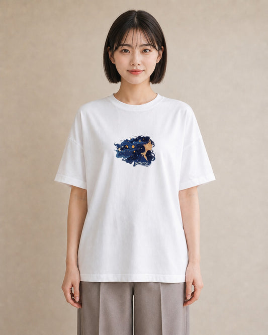 Tシャツ レディース 獅子座 星空 宇宙 イラスト お洒落 帰省 ラフ 白T YMAZO