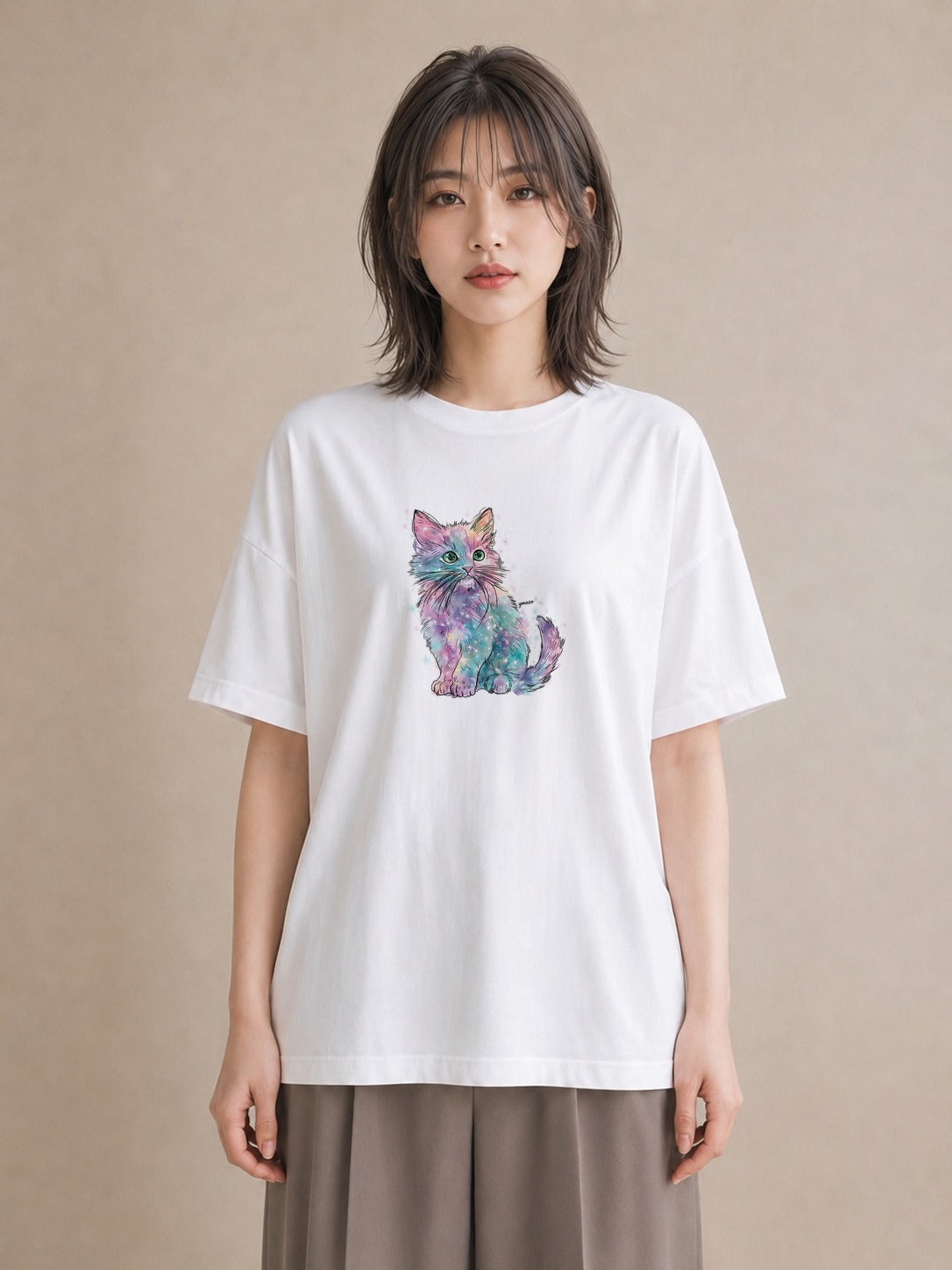 デザインTシャツ レディース ソマリ 猫 ねこ イラスト 休日コーデ 自分用 ルームウェア 白T YMAZO