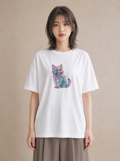 デザインTシャツ レディース ソマリ 猫 ねこ イラスト 休日コーデ 自分用 ルームウェア 白T YMAZO