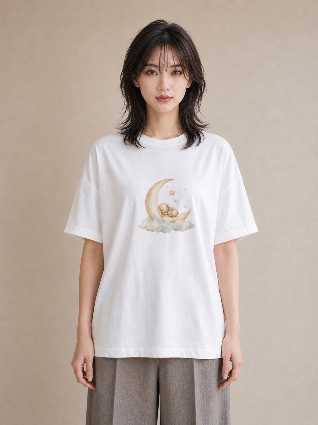 グラフィックTシャツ レディース 月 星空 宇宙 イラスト シック 帰省 ラフ 白T YMAZO