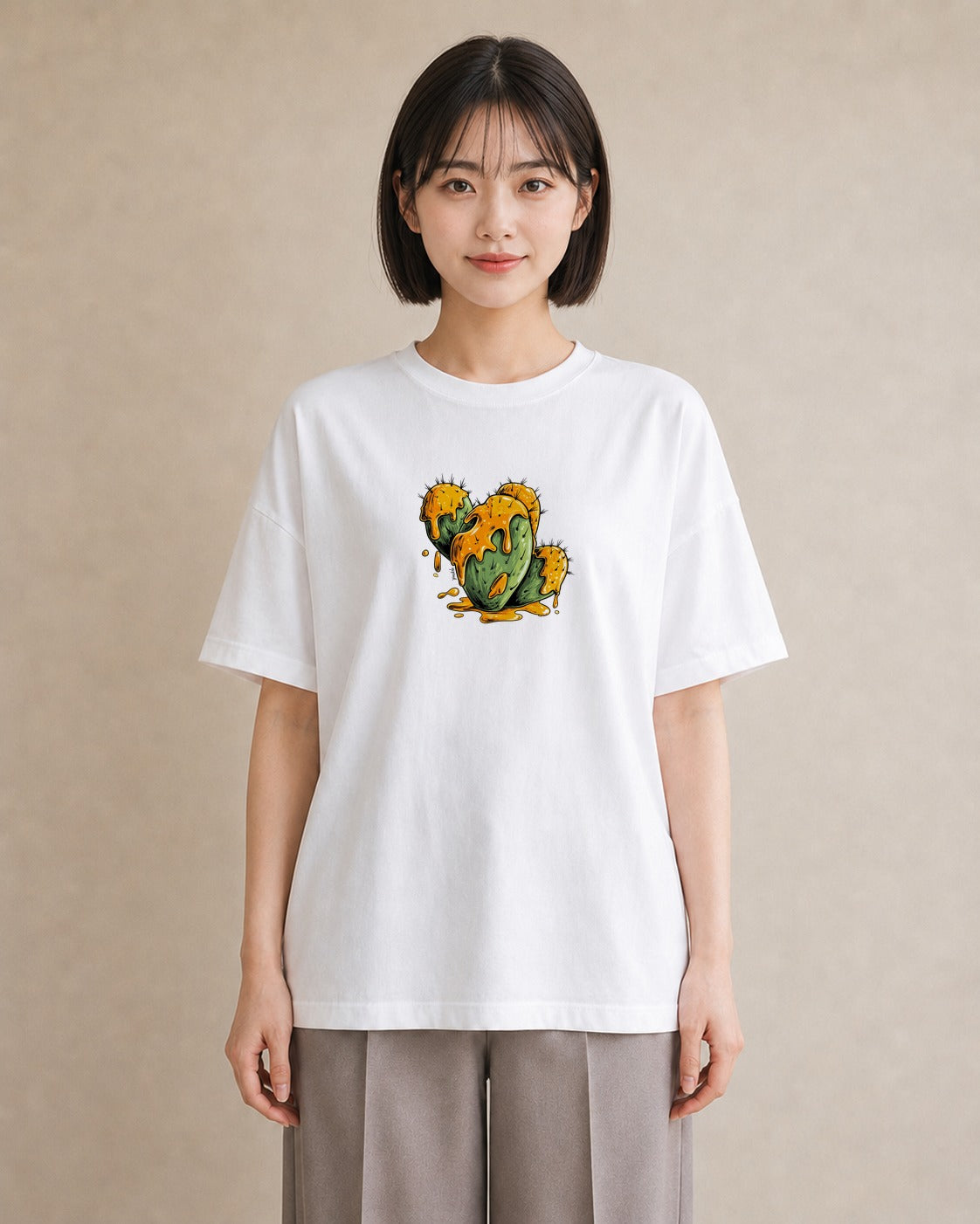 半袖Tシャツ レディース サボテン 植物 ボタニカル イラスト きれいめカジュアル 部屋着 女性向けギフト 白T YMAZO