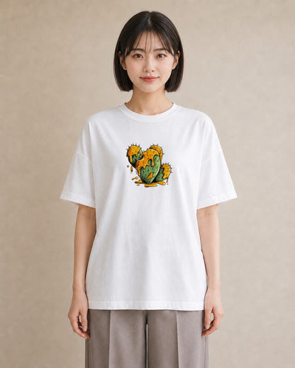 半袖Tシャツ レディース サボテン 植物 ボタニカル イラスト きれいめカジュアル 部屋着 女性向けギフト 白T YMAZO