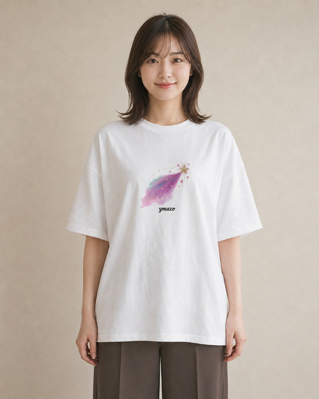 デザインTシャツ レディース オーロラ 星空 宇宙 イラスト ラフカジュアル 姉妹 送別ギフト 白T YMAZO