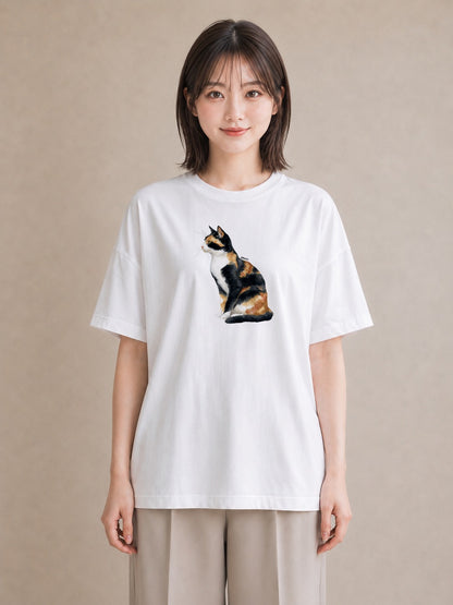 デザインTシャツ レディース 肉球 猫 ねこ イラスト アート風 海 カフェ巡り 白T YMAZO