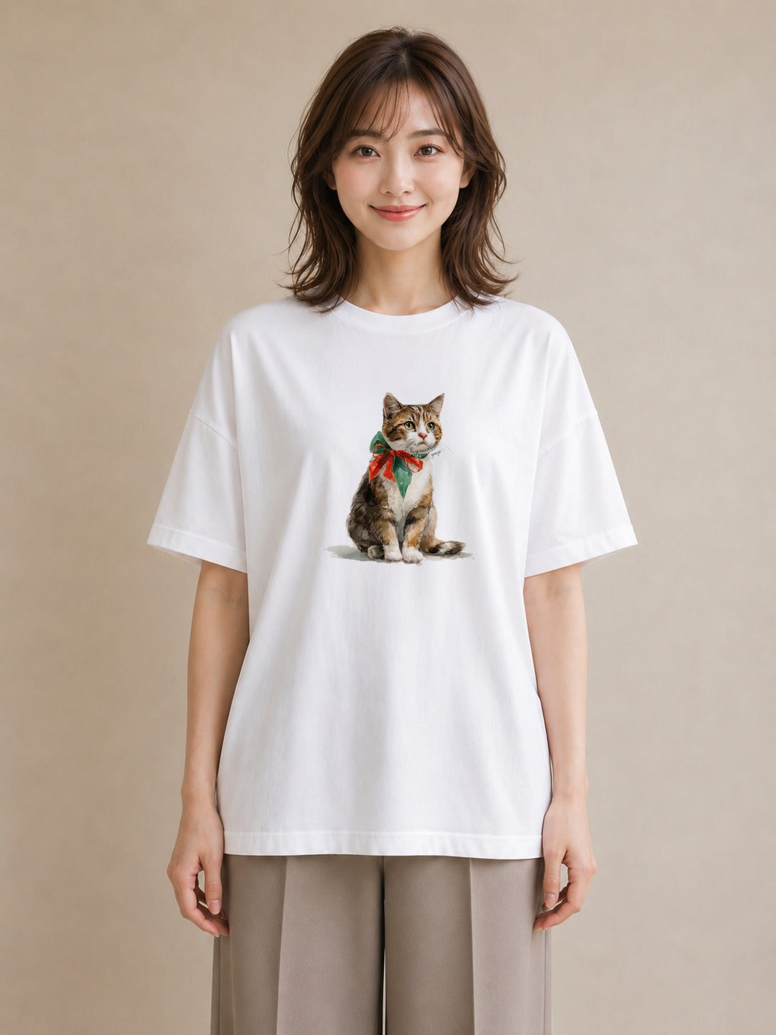 デザインTシャツ レディース 子猫 猫 ねこ イラスト ラフ 普段着 週末コーデ 白T YMAZO