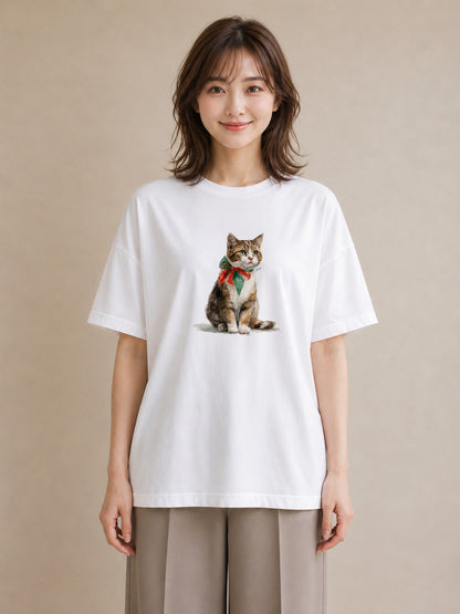 デザインTシャツ レディース 子猫 猫 ねこ イラスト ラフ 普段着 週末コーデ 白T YMAZO