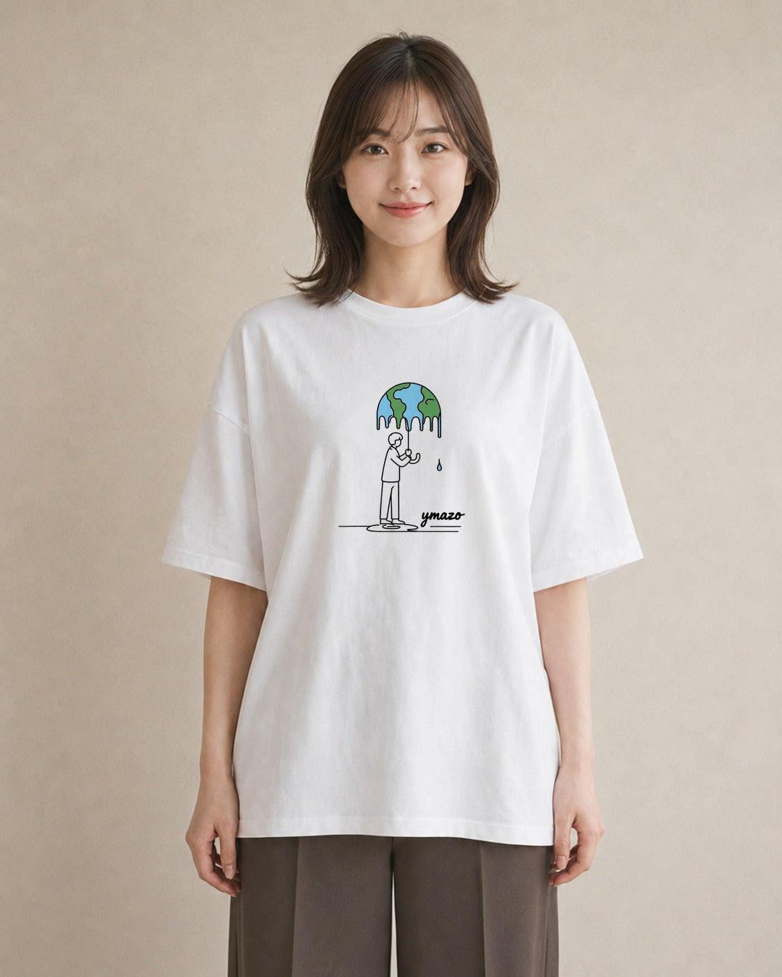 半袖Tシャツ レディース 窓辺の雨 雨の日 窓 ナチュラル アンティーク イラスト ポップ 在宅 公園 白T YMAZO