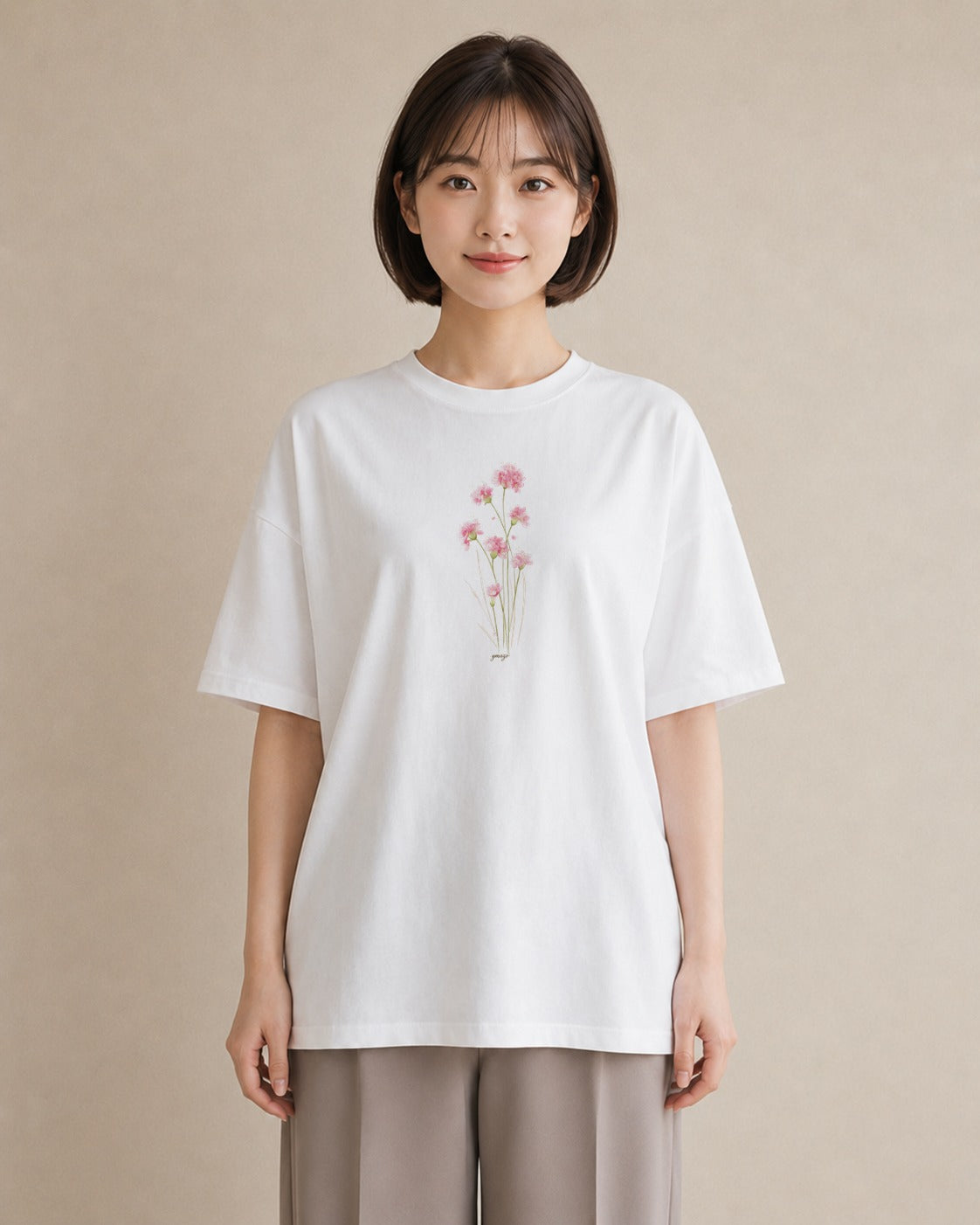 Tシャツ レディース ミモザ 花 花柄 イラスト 韓国風 カジュアルコーデ 買い物 白T YMAZO