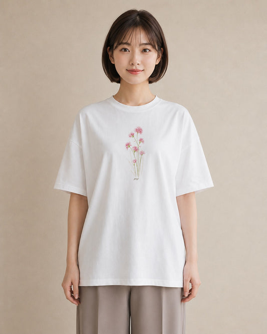 Tシャツ レディース ミモザ 花 花柄 イラスト 韓国風 カジュアルコーデ 買い物 白T YMAZO