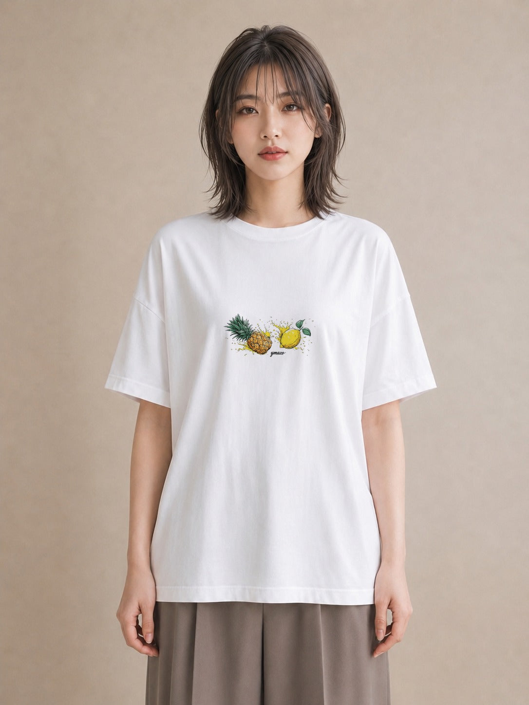 デザインTシャツ レディース パイナップル 食べ物 フード イラスト ゆるコーデ 春コーデ 姉妹 白T YMAZO
