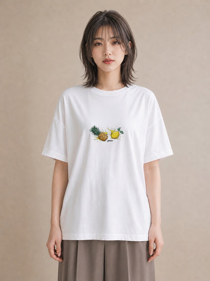 デザインTシャツ レディース パイナップル 食べ物 フード イラスト ゆるコーデ 春コーデ 姉妹 白T YMAZO