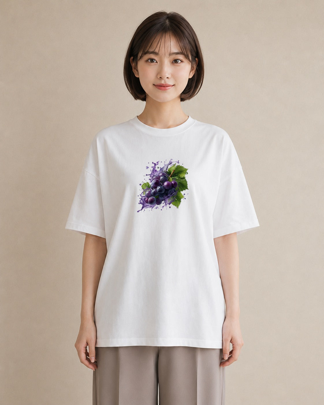 デザインTシャツ レディース ぶどう 葡萄 食べ物 フード イラスト ミニマル カフェ服 クリスマス 白T YMAZO