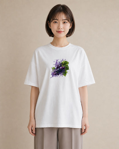 デザインTシャツ レディース ぶどう 葡萄 食べ物 フード イラスト ミニマル カフェ服 クリスマス 白T YMAZO