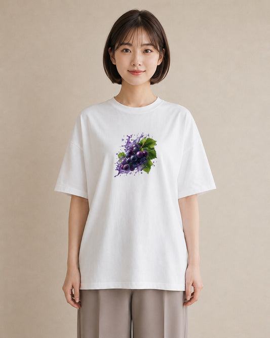 デザインTシャツ レディース ぶどう 葡萄 食べ物 フード イラスト ミニマル カフェ服 クリスマス 白T YMAZO