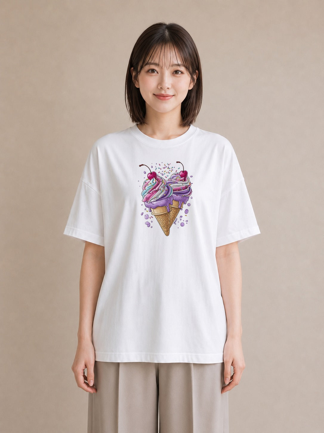プリントTシャツ レディース キャンディ 食べ物 フード イラスト シック 休日 ペアコーデ 白T YMAZO