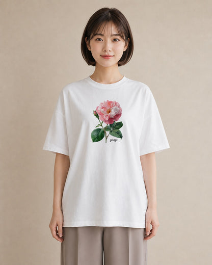 半袖Tシャツ レディース バラ 薔薇 ローズ 花 花柄 イラスト ボタニカル カフェ服 クリスマス 白T YMAZO