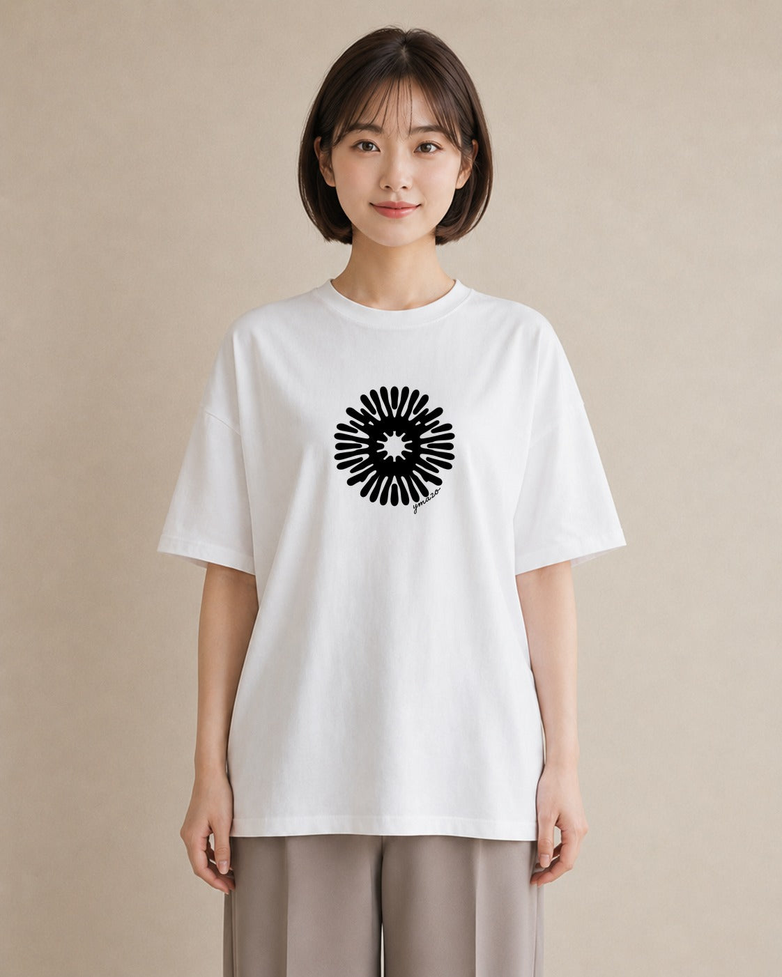 デザインTシャツ レディース 扇子 そよ風 ナチュラル アンティーク イラスト ラフ お揃い 親子 白T YMAZO