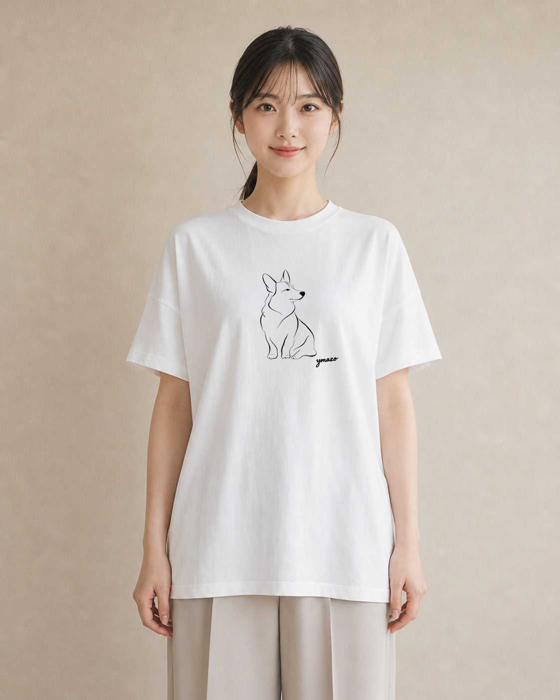 デザインTシャツ レディース 犬 いぬ わんこ イラスト 韓国風 旅行用 海 白T YMAZO