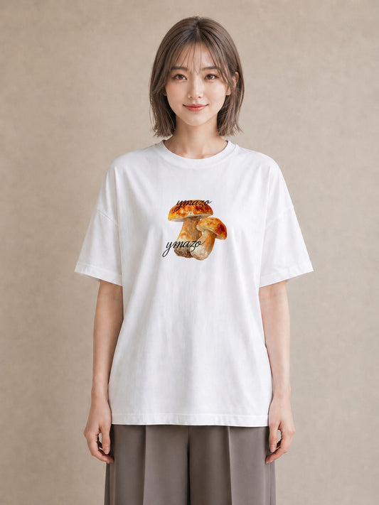 半袖Tシャツ レディース きのこ 植物 ボタニカル イラスト 休日コーデ 通勤 在宅 白T YMAZO