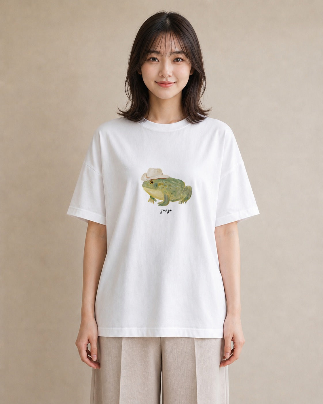 半袖Tシャツ レディース アマガエル ペット 動物 イラスト 抜け感 母娘コーデ 自分用 白T YMAZO