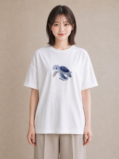 Tシャツ レディース ゼニガメ ペット 動物 イラスト お洒落 女性向けギフト 散歩 白T YMAZO