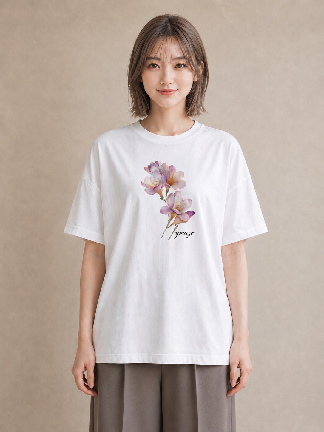 デザインTシャツ レディース パンジー 花 花柄 イラスト カジュアル デート 帰省 白T YMAZO