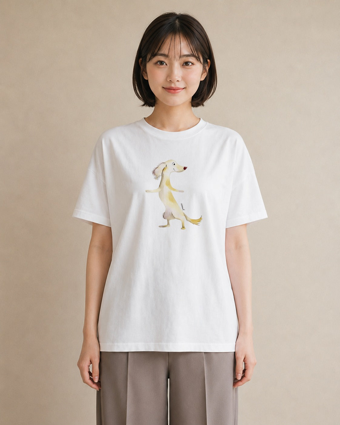 半袖Tシャツ レディース わんこ 犬 いぬ イラスト カジュアル ビーチ デイリーウェア 白T YMAZO