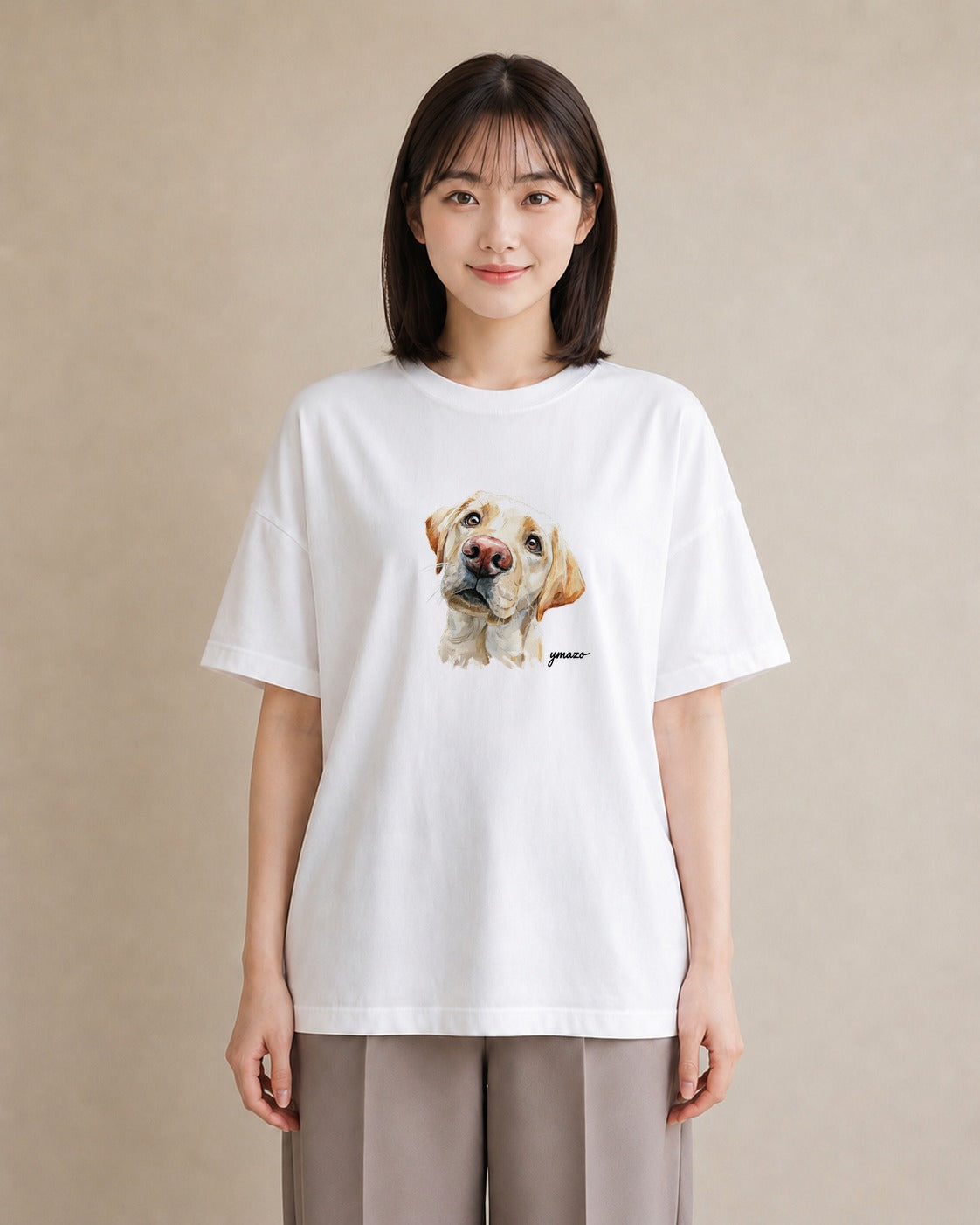 半袖Tシャツ レディース 愛犬 犬 いぬ イラスト アート風 買い物 夏コーデ 白T YMAZO